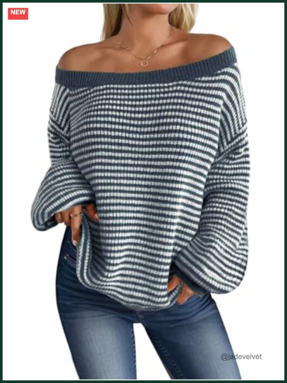 Women's Off Shoulder Striped Pullover Sweater Oversized Fall Knit Top